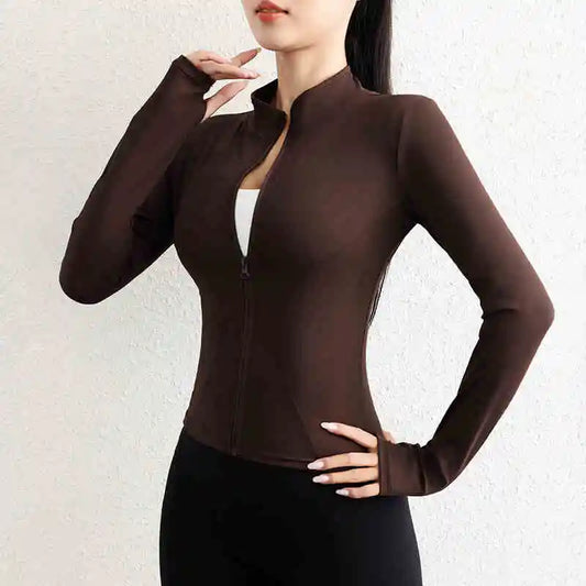 Activewear  Gym Jacket Quick Dry Womens Yoga Wear High Elasticity Breathable Long Zipper Sports Fitness Top