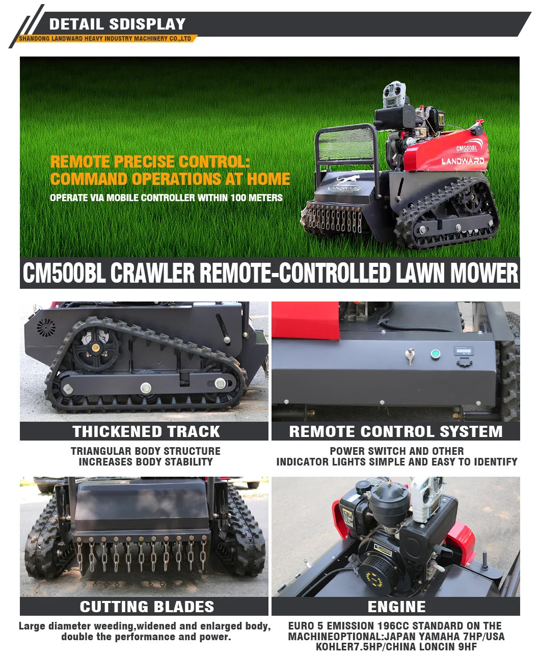 Crawler Lawn Mower Agricultural Weeding Robot Home Garden Wireless Remote Control Lawn Mower Customized Sale