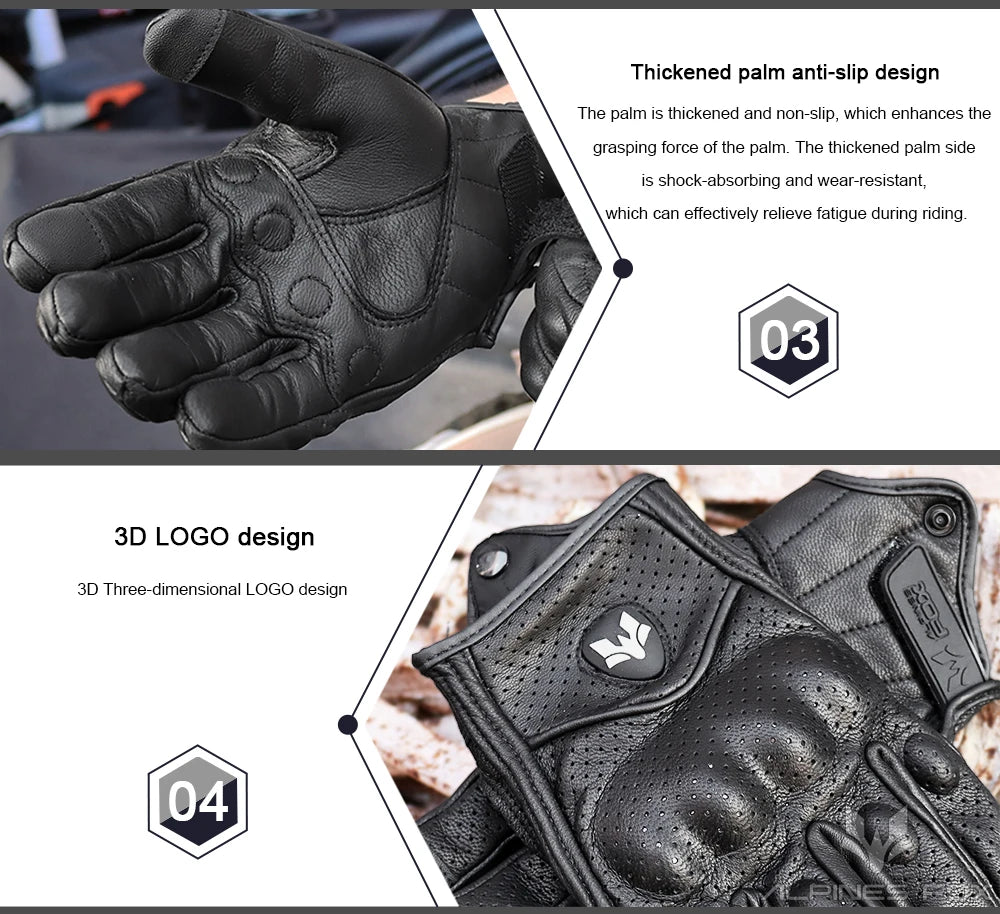 BUY
 Summer New Vintage Leather Motorcycle Gloves Men Black Wear-resistant Guantes Touchscreen Anti-slip Retro Motobiker Luvas