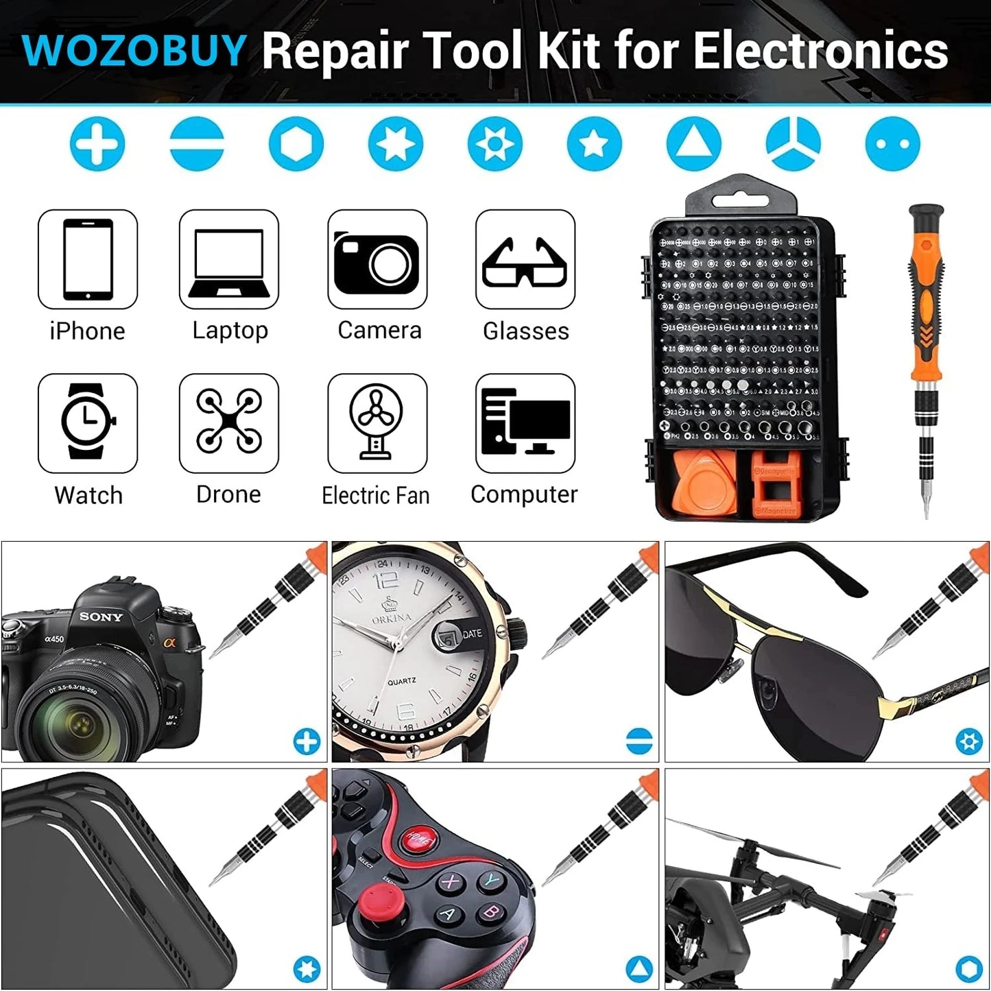 BUY NOW
Screwdriver Set  Magnetic Torx Phillips Screw Bit Kit WOZOBUY With Electrical Driver Remover Wrench Repair Phone PC Tools