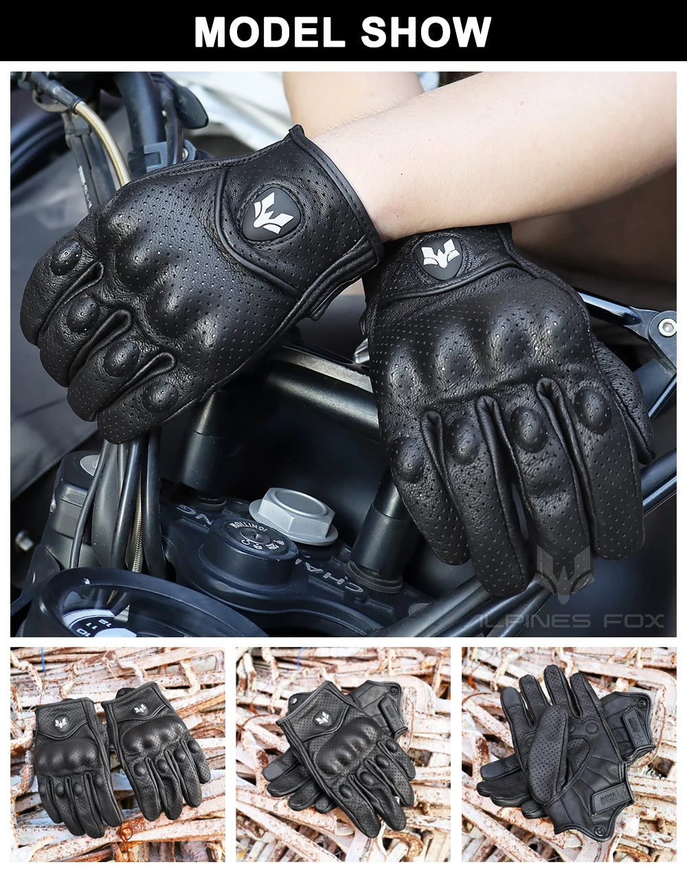 BUY
 Summer New Vintage Leather Motorcycle Gloves Men Black Wear-resistant Guantes Touchscreen Anti-slip Retro Motobiker Luvas
