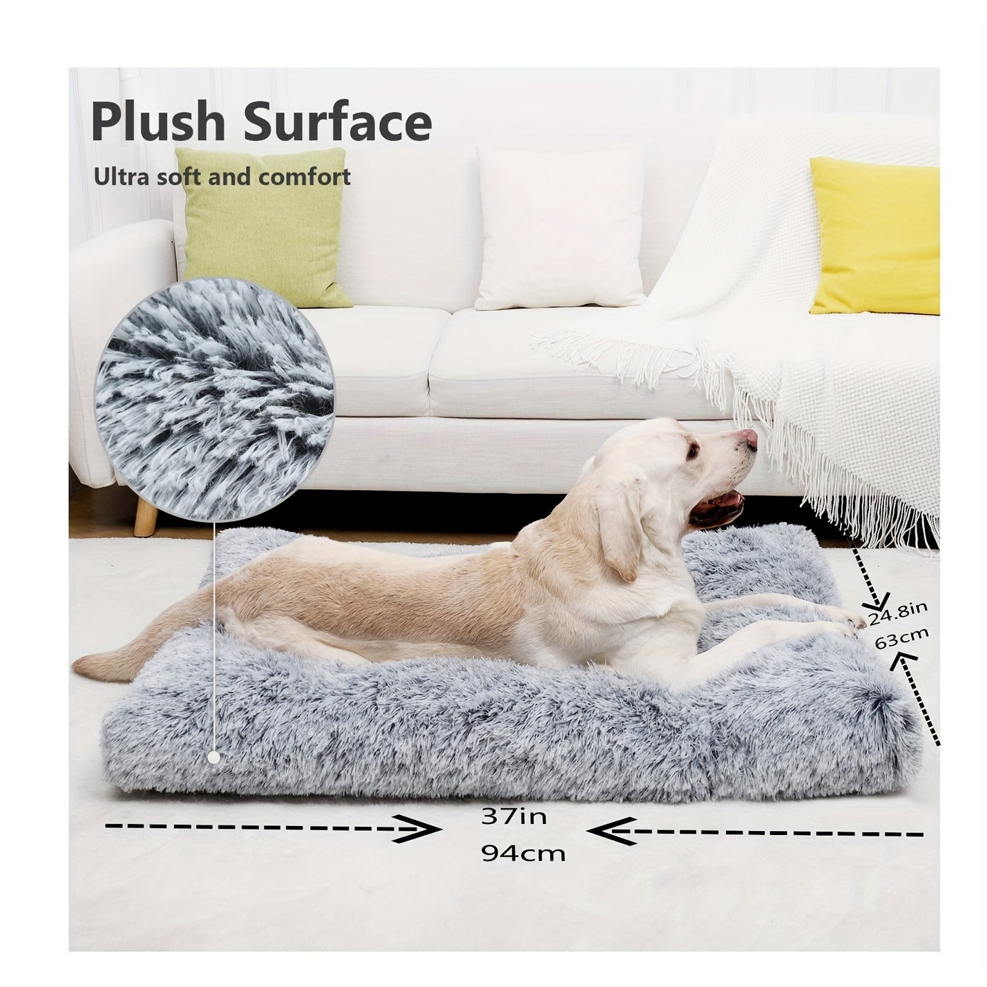 [Deluxe Plush Dog Crate Pad] Deluxe Plush Large Dog Bed Crate Pad - Washable Anti-Slip Pet Beds Mats for Medium Small Dogs Breeds - Fulffy Kennel Pad