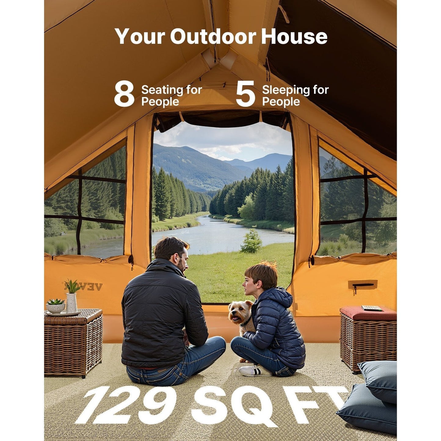 VEVOR Inflatable Tent 4*3.1m / 4.8*3.6m for Camping 5-8 Person / 12-16 Person Glamping Tent with Pump Easy Set up